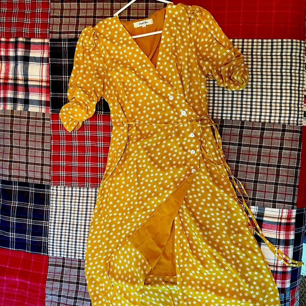 Simple Retro asymmetrical wrap dress